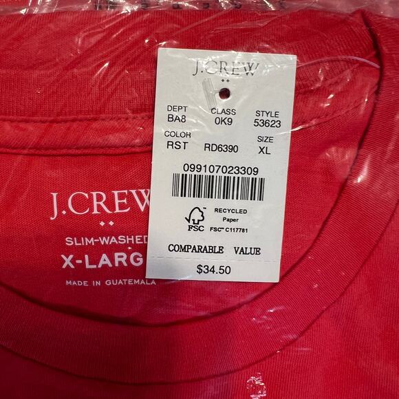 NWT J. Crew Men's Ripe Strawberry Red Washed Jersey Pocket Tee - Picture 5 of 11